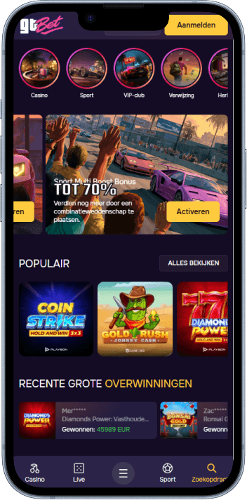 Homepage van GTbet Casino