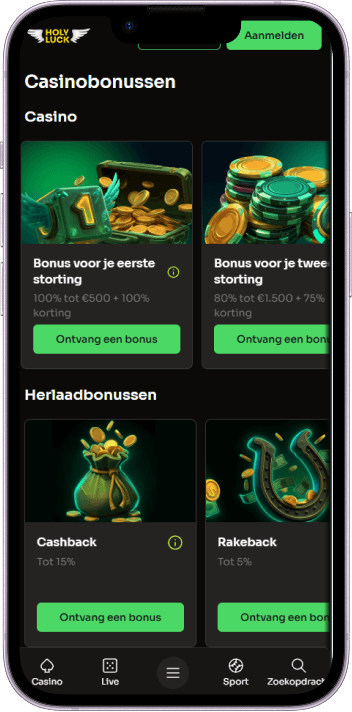 Bonuspagina van HolyLuck Casino