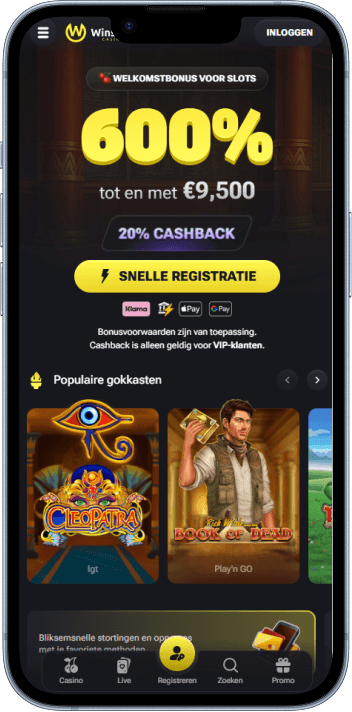 Homepage van Winstler Casino